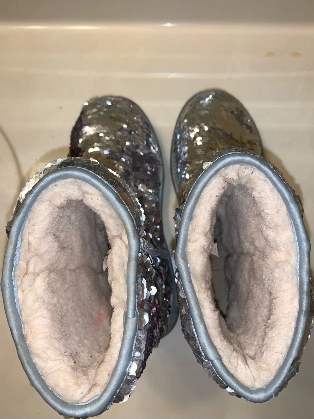🍧Pink & Silver Cosmo Reversible sequined UGGs